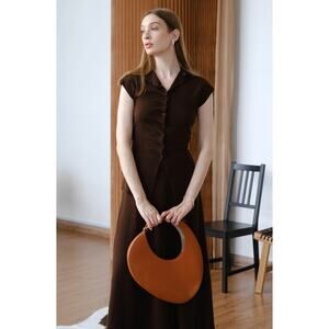 SAOU Trendy Asymmetrical Oval Large Capacity Shoulder Bag Purse Caramel Brown